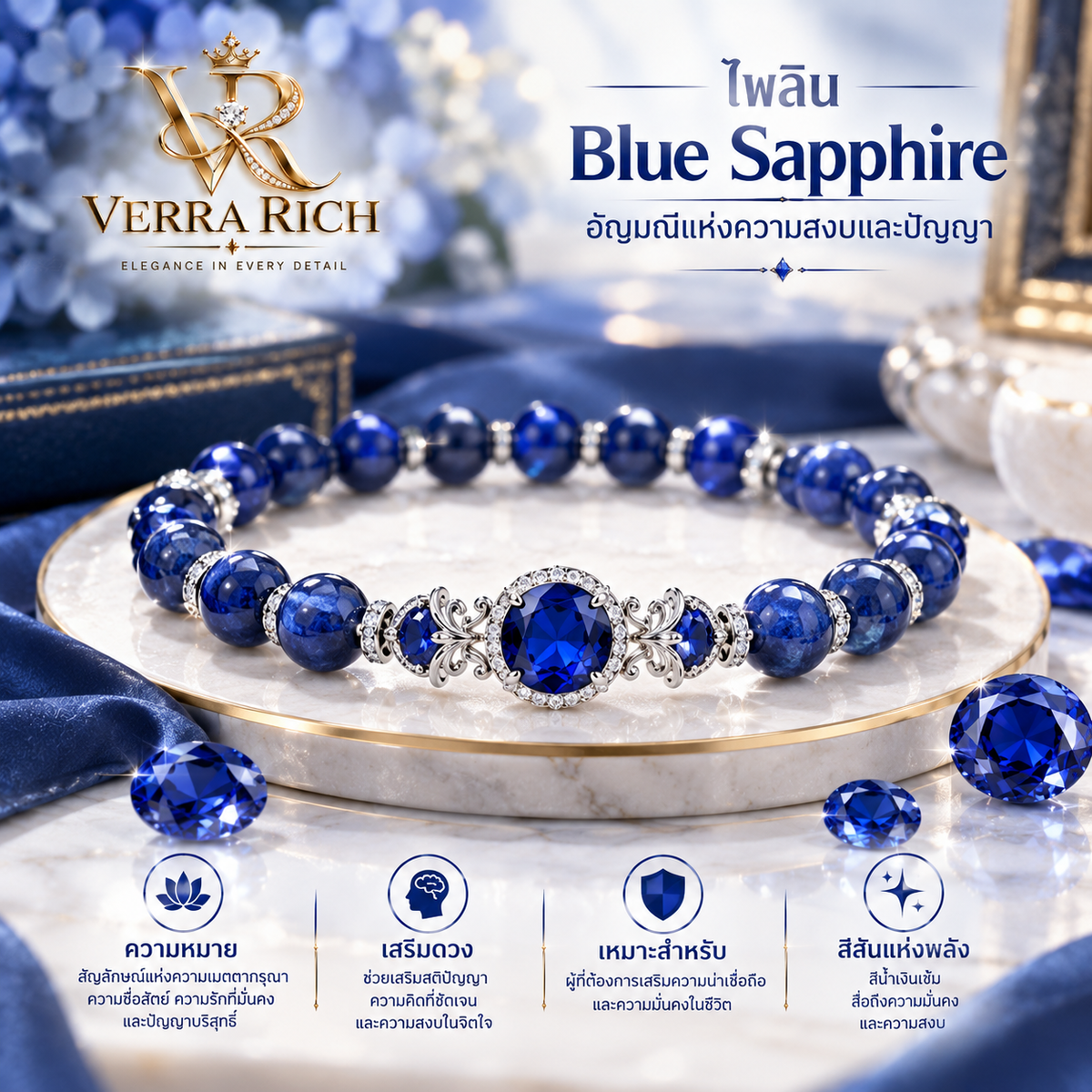 กำไลข้อมือหิน  ไพลิน (Blue Sapphire)